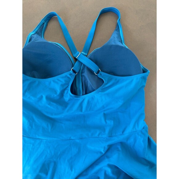 Women's Plus Size Swim Dress Tummy Control Swimsuit Blue size XXL Criss Cross - Picture 13 of 15